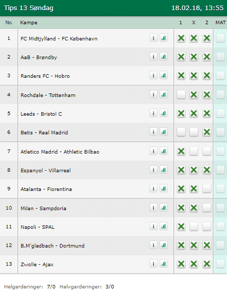 Tips 13 Søndag den 18-02-2018