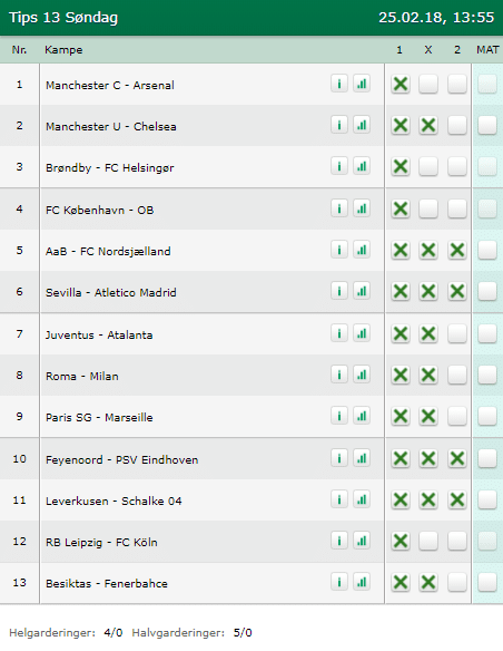 Tips 13 Søndag den 25-02-2018