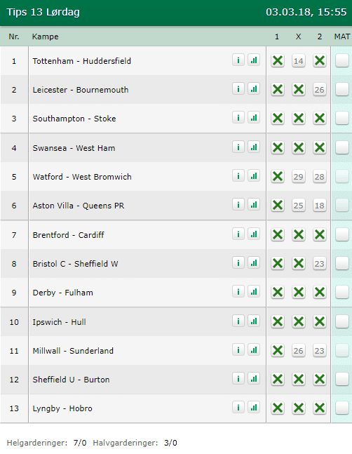 Tips 13 Lørdag - 03-03-2018