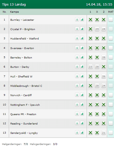 Tips 13 Lørdag den 14-04-2018