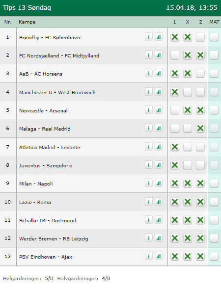 Tips 13 Søndag den 15-04-2018