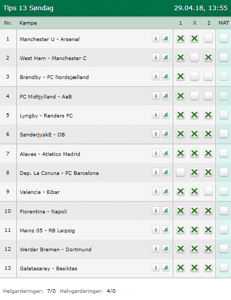 Tips 13 Søndag den 29-04-2018